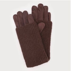 2 in 1 Faux Suede Gloves with Wrist Warmers in Chocolate - New